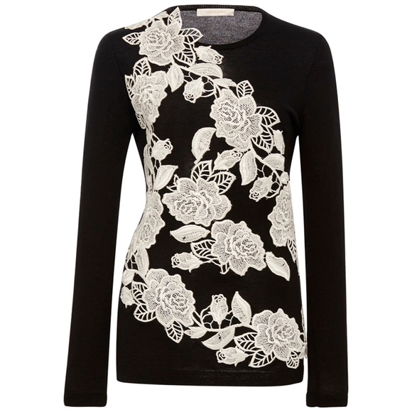 Naeem Khan Floral Lace Appliqué Cashmere Sweater - Picture 3 of 7